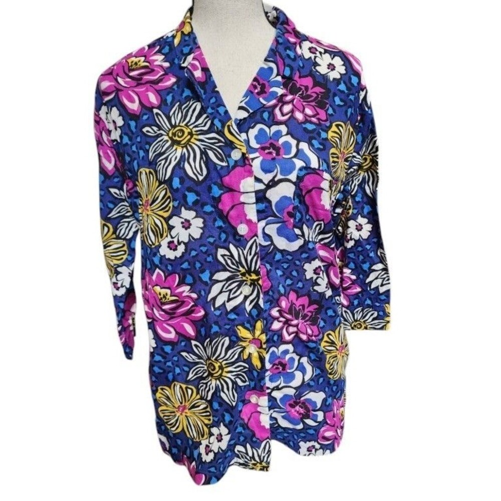 Vera Bradley African Violet Button-Front Shirt Size Small Cotton Embroidered